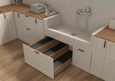 Functional laundry room cabinets and shelving design